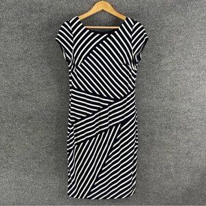 Joseph Ribkoff Womens Striped Dress Size 12 Blue Short Cap Sleeve Pullover